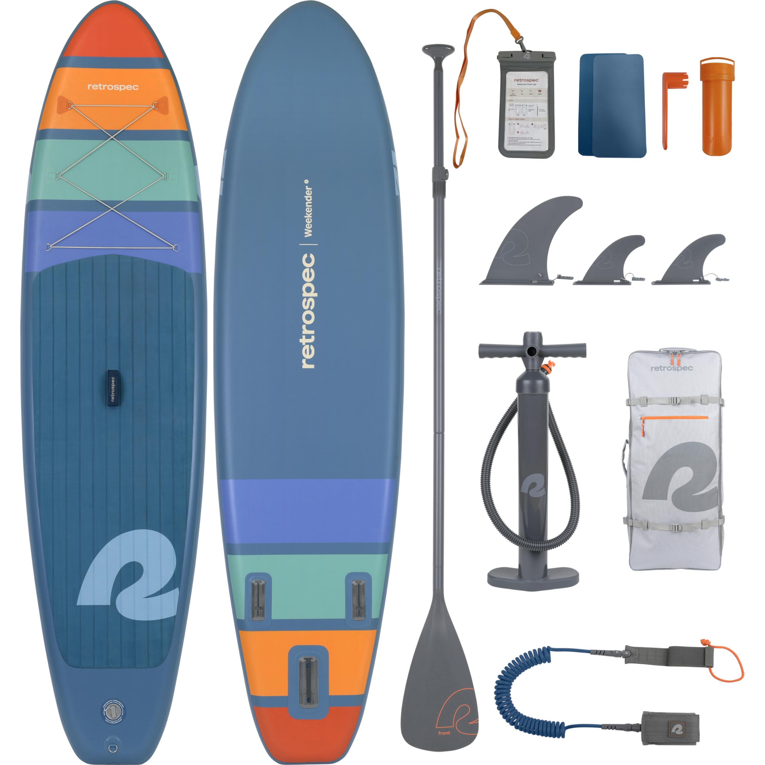retrospec weekender inflatable stand up paddle board includes paddle, pump, and accessories 10’6” lightweight isup, puncture resistant inflatable paddle board for adults