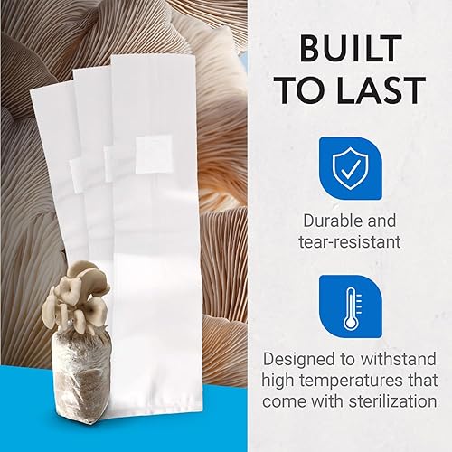 Miniatura 5 de Impresa Bolsas de cultivo de hongos, paquete de 50 unidades, 6 mil, 6 x 5 x 20 pulgadas, bolsas transparentes de pie, lavables en autoclave con