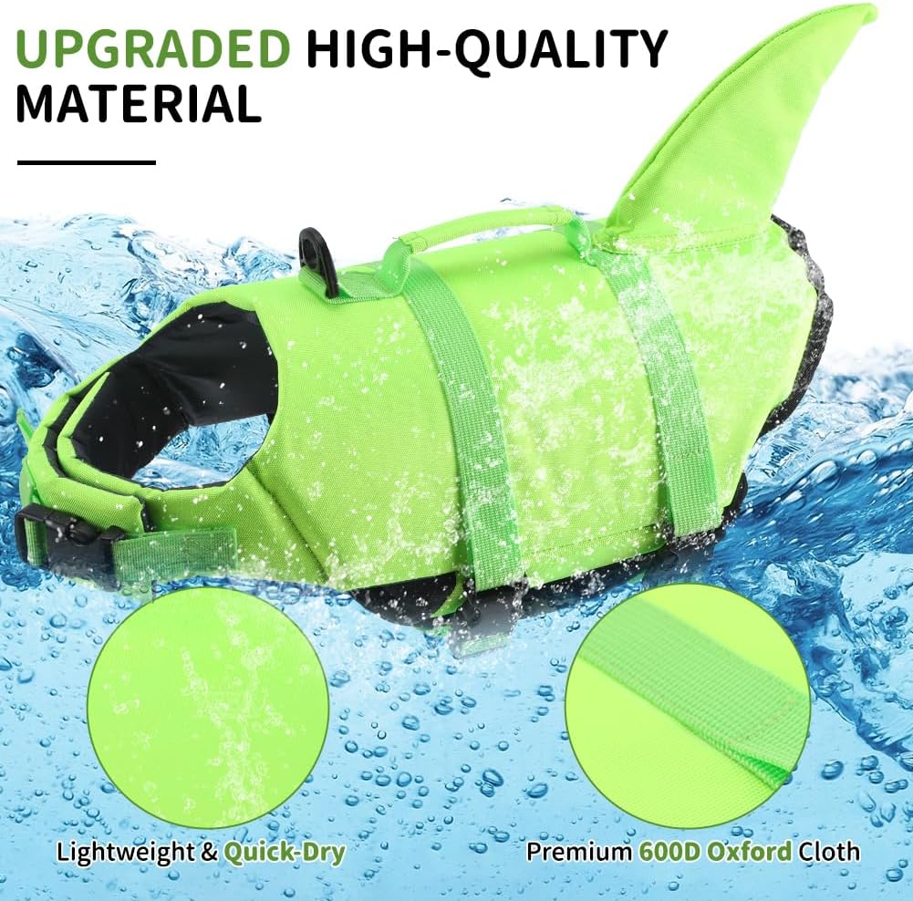EMUST Dog Life Jacket Shark, Ripstop Dog Lifesaver Vests with Rescue Handle for Small Medium and Large Dogs, Pet Safety Swimsuit Preserver for Swimming Pool Beach Boating (XS, SolidGreen) thumbnail