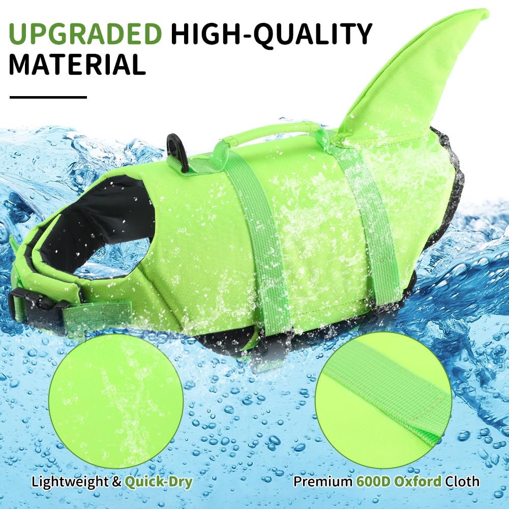 EMUST Shark Life Jackets for Dogs Adjustable Ripstop Dog Life Vest for Water Safety pet Life Vest with Rescue Handle Safety Vest for Swimming Pool Beach Boating (L,SolidGreen) - Image 2