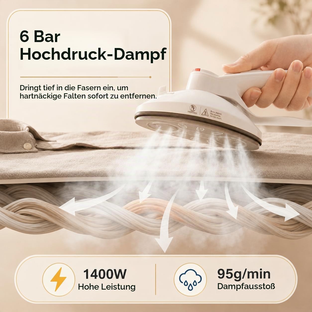 Dampfglätter Station: 1400 W Vertikaler Steamer und Dampfglätter Mit Ständer 6 Bar 95 g Min 1 6 L Wassertank Faltbares Bügelbrett für Kleidung Hemden Familienwäsche Alltag Zuhause