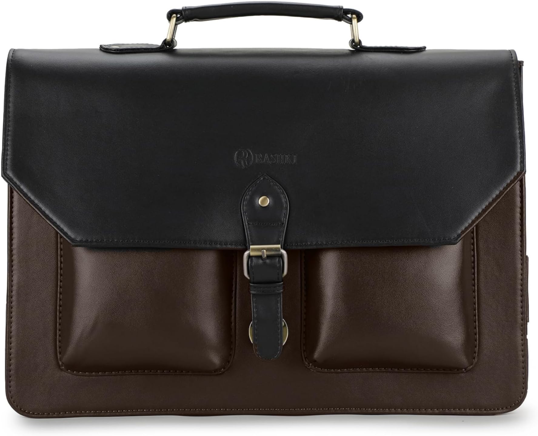 RASHKI TASCA - Office Bag for Men and Women | Vegan Leather Messenger Breifcase| 15.6 / 14.5 Inch Laptop Compertment| For office and Travel Use | Detachable and adjustable Shoulder Strap | Work Breifcase | Professional Bag (BLACK & BROWN)