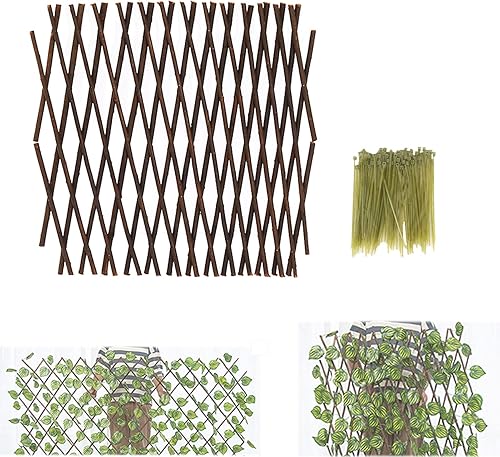 Miniatura 1 de Enrejado de sauce natural, soporte expandible para plantas, entramado para plantas, panel de pared decorativo de madera para exteriores, enrejado de