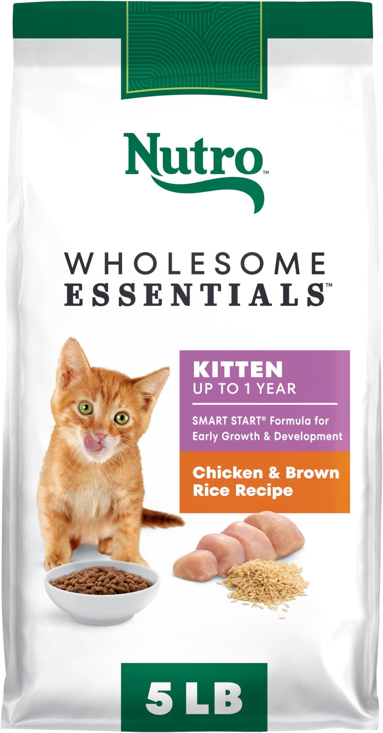 Wholesome Essentials Natural Dry Cat Food, Dry Kitten Food Chicken & Brown Rice Kibble Formula, 5 lb. Bag