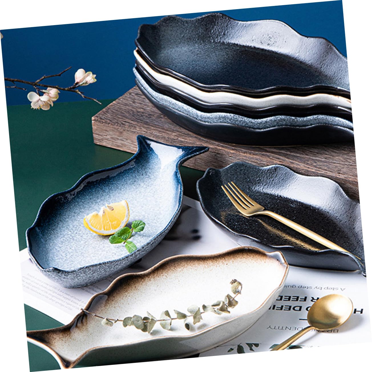 VICASKY Piatto Ceramica Forma di Pesce per Portata e Vapore | Servizio Pesce e Frutti di Mare, Antipasti in Tavola, Idea Regalo per Casa e Cucina
