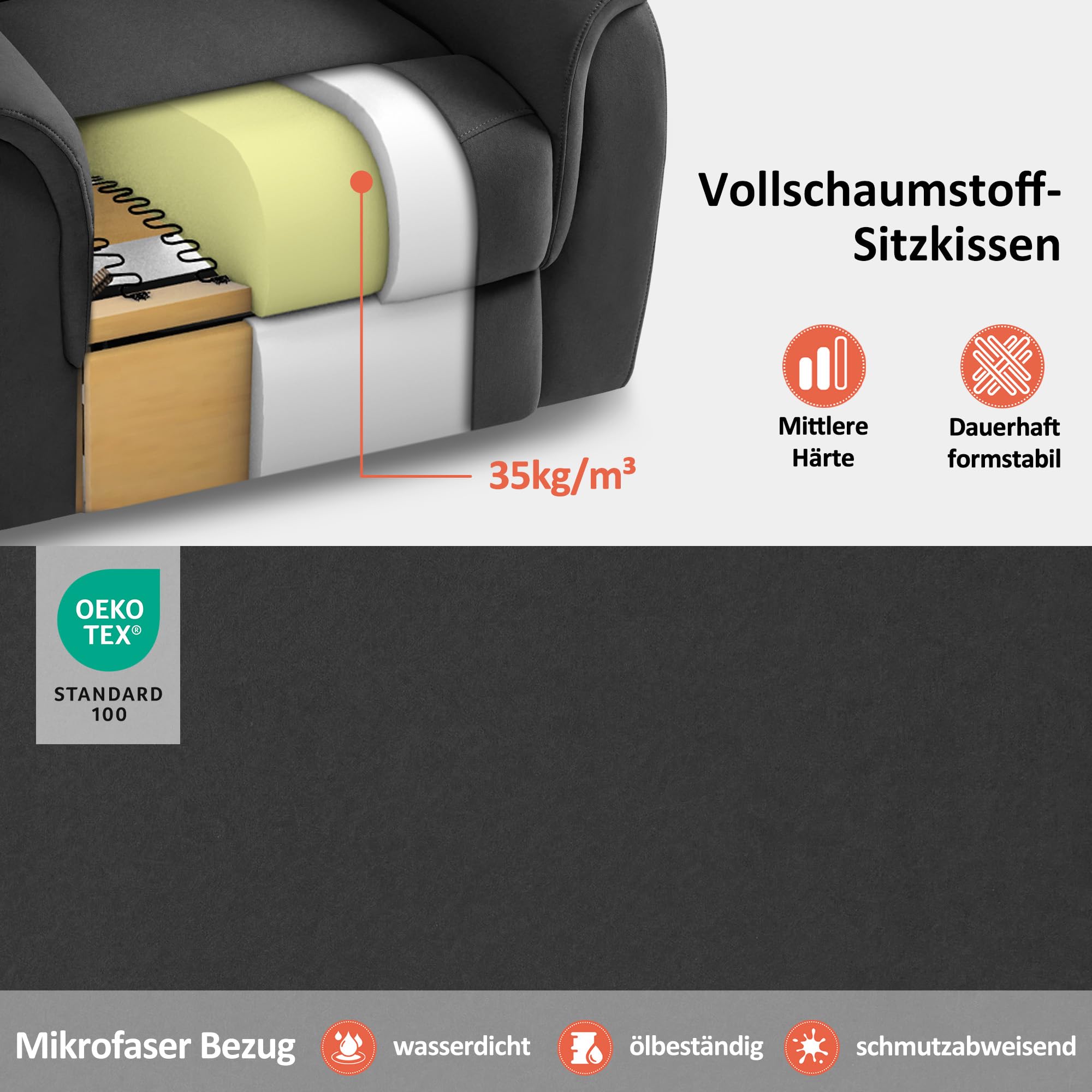 MCombo M poltrona da tv con assistenza elettrica per alzarsi, 2 ruote per mobilità, massaggio e riscaldamento, poggiatesta regolabile, cuscino in schiuma 35D 7269 (Grigio scuro-Microfibra)