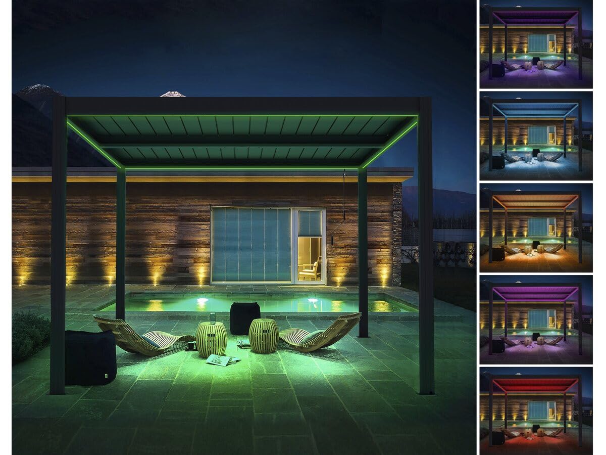 Pergola bioclimatique avec LED Windsor Premium en Aluminium 3 x 4 - Gris