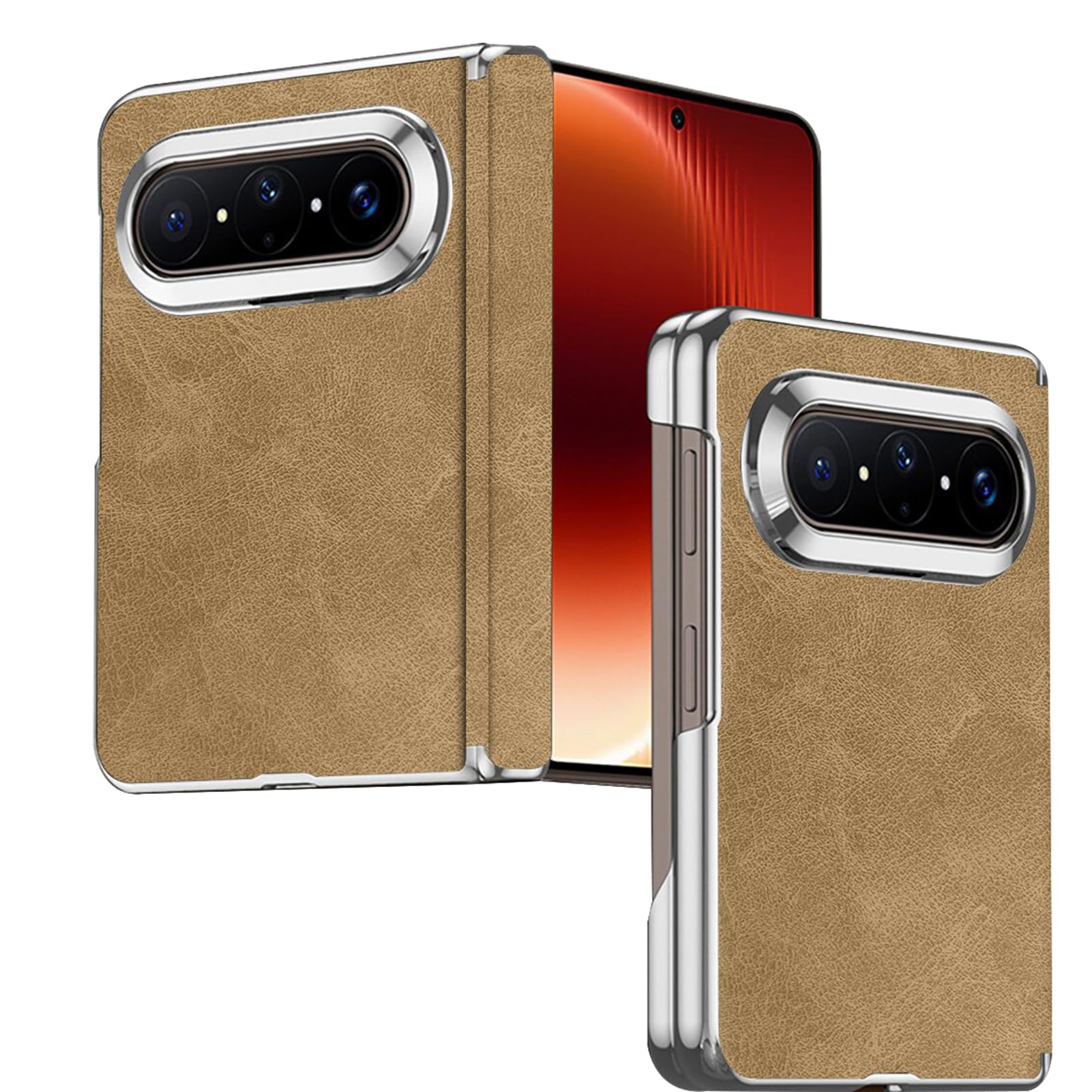 LUOTANL Ultra Thin Case for HuaWei Pura X Max, Hinge Protection Business Style Case Electroplated Raised Edge Cover,Gold,X Max