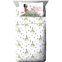 Jay Franco Kids Sheet Cartoon Set with Fitted, Flat Sheets & Pillow Cover - Ultra-Soft Bedding with Pillowcase for Room Decor, White - Tiana, 3 Piece Twin