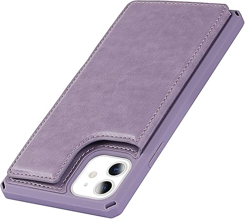 Miniatura 9 de Cavor Funda para iPhone 11 con tarjetero, iPhone 11 para mujer, funda protectora de cuero a prueba de golpes para hombres, color morado macarrón