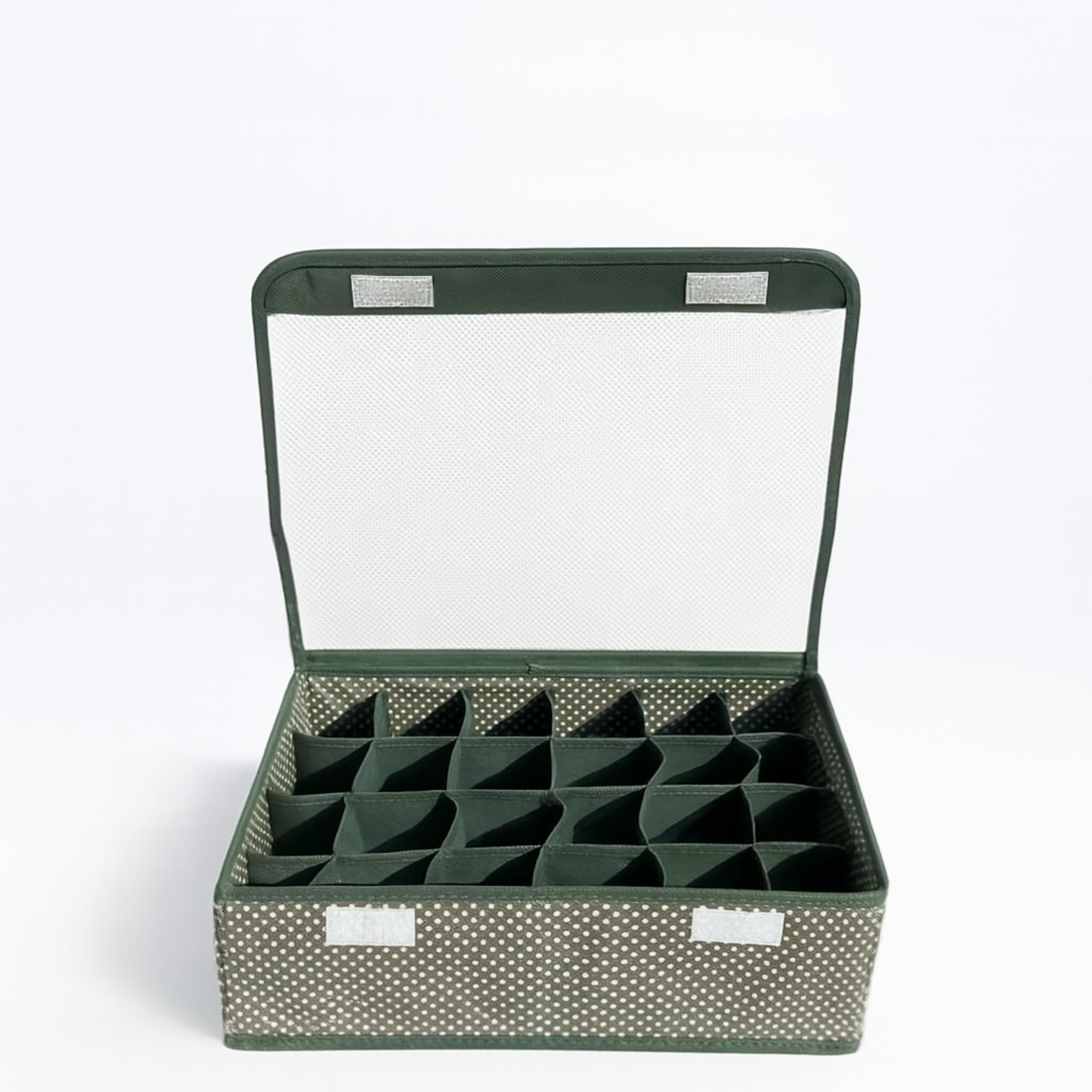 ZYPRA Storage Organizer Box with Transparent Lid 24 Grid Fabric (Size:- 15X12X5 Inch) Foldable Wardrobe Drawer Organizer for Socks, Innerwear & Accessories (Colour Brown) (Pack of1)-image-42