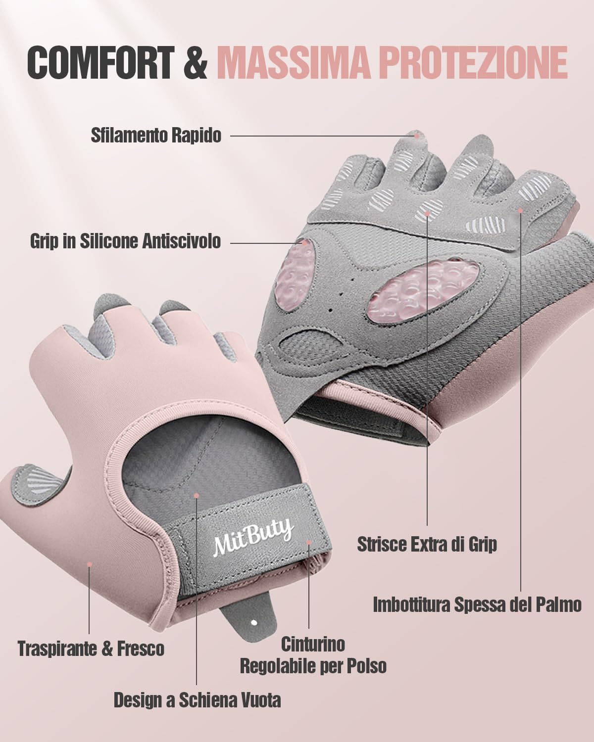 Guanti Palestra Senza Dita per Sollevamento Pesi, CrossFit, Fitness, Palmo Antiscivolo in Silicone