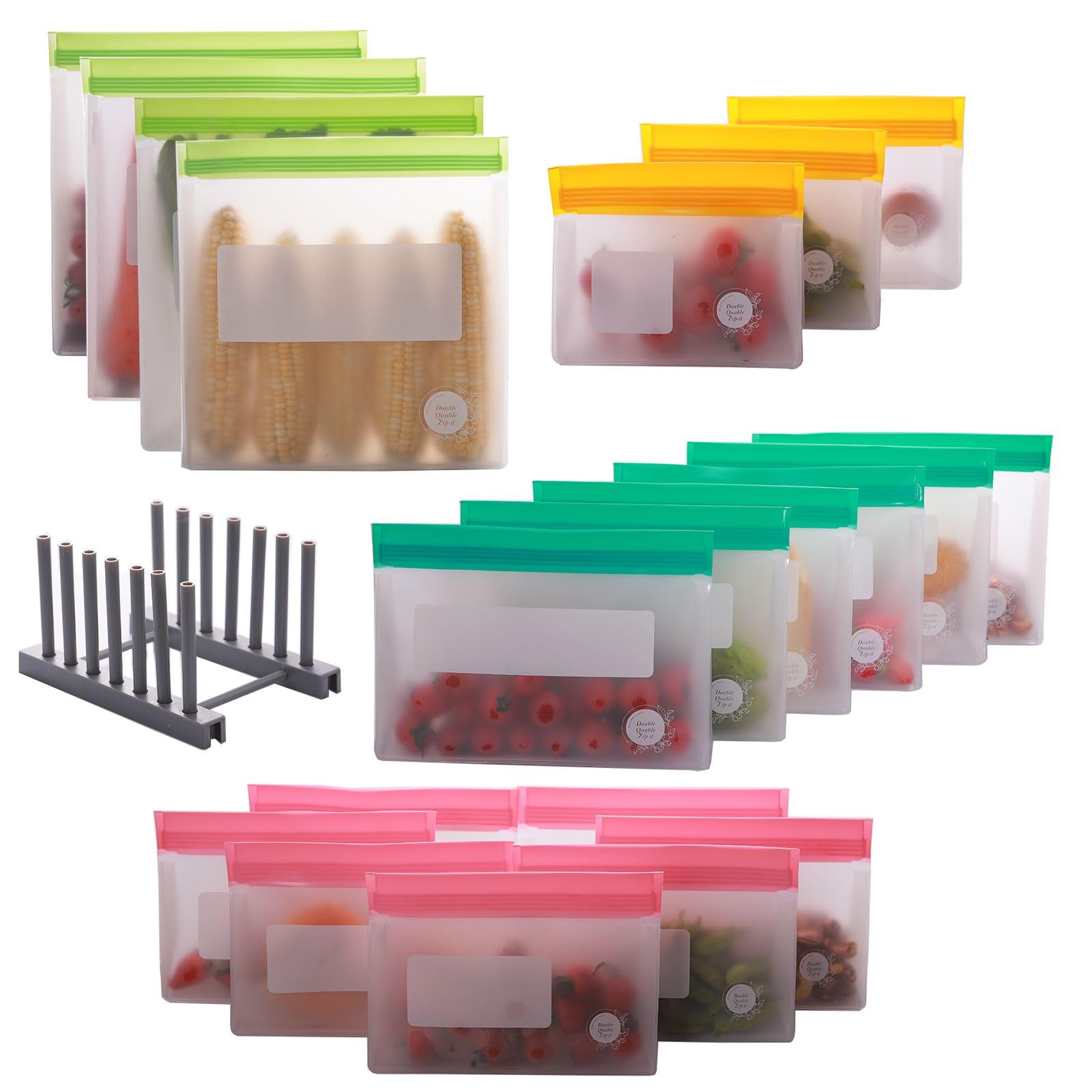 Wiederverwendbare Silikon-Lebensmittel-Aufbewahrungsbeutel – auslaufsicher, gefriergeeignet, BPA-frei, wiederverwendbar, langlebig, Handwäsche und Lufttrocknen (21 Packungen mit 12 Litern, 6 großen, 7