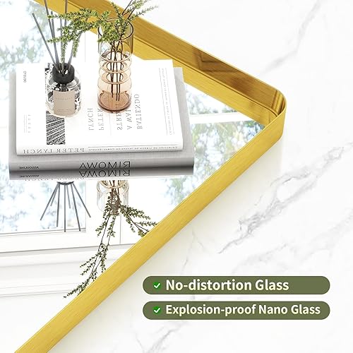Miniatura 25 de GLSLAND Espejo de pared rectangular de 30 x 48 pulgadas para baño, marco de aleación de aluminio dorado, espejo rectangular para decoración