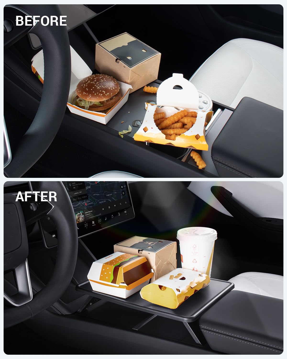 BASENOR Upgrade Tesla Model Y Model 3 Konsola środkowa Taca Antypoślizgowa Składana Samochodowa Biurko na Laptopa do Podróży Drogowych 2024 2025 Model 3 Highland 2025 2026 Model Y Odśwież Akcesoria