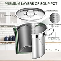 Vista 5 de Olla grande de acero inoxidable de 35 cuartos de galón con tapa, olla de cocción para estofado de sopa de enlatado, olla de salsa de utensilios