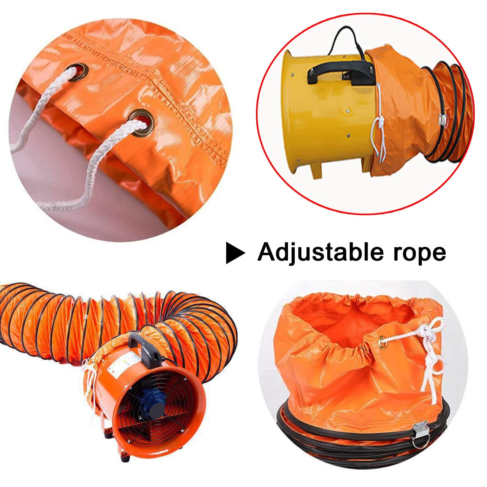 LIGUOYI PVC Flexible Duct Hosing Diameter 300mm 500mm, Retractable Vinyl Hose for Exhaust Fan, Waterproof, PVC Flexible Ducting Hose with Adjustable Rope and D-Rings