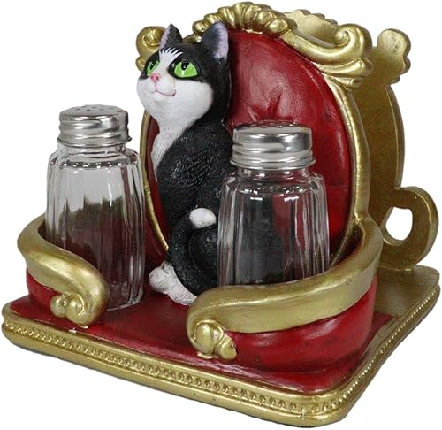 Miniatura 8 de Ebros Gift Royal Feline Service - Estatuilla decorativa para mesa de cocina con salero y pimentero, diseño de gato en rojo y dorado, con
