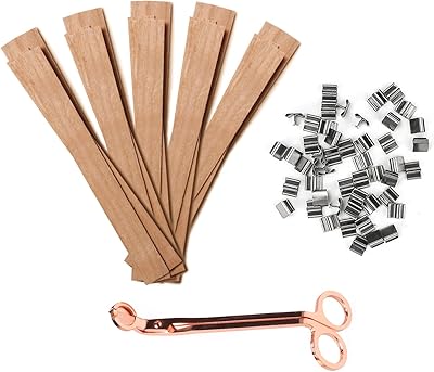 BOOWANÂ NICOLEÂ 100Â PcsÂ WoodenÂ WicksÂ withÂ 50Â PcsÂ WickÂ Clips,Â GoldÂ CandleÂ TrimmerÂ SetÂ forÂ CandleÂ Making,Â 0.39X5.9Â InchÂ WoodÂ CoresÂ forÂ SoyÂ Wax,Â BeeswaxÂ Candles,Â CandleÂ MakingÂ KitÂ forÂ Jars
