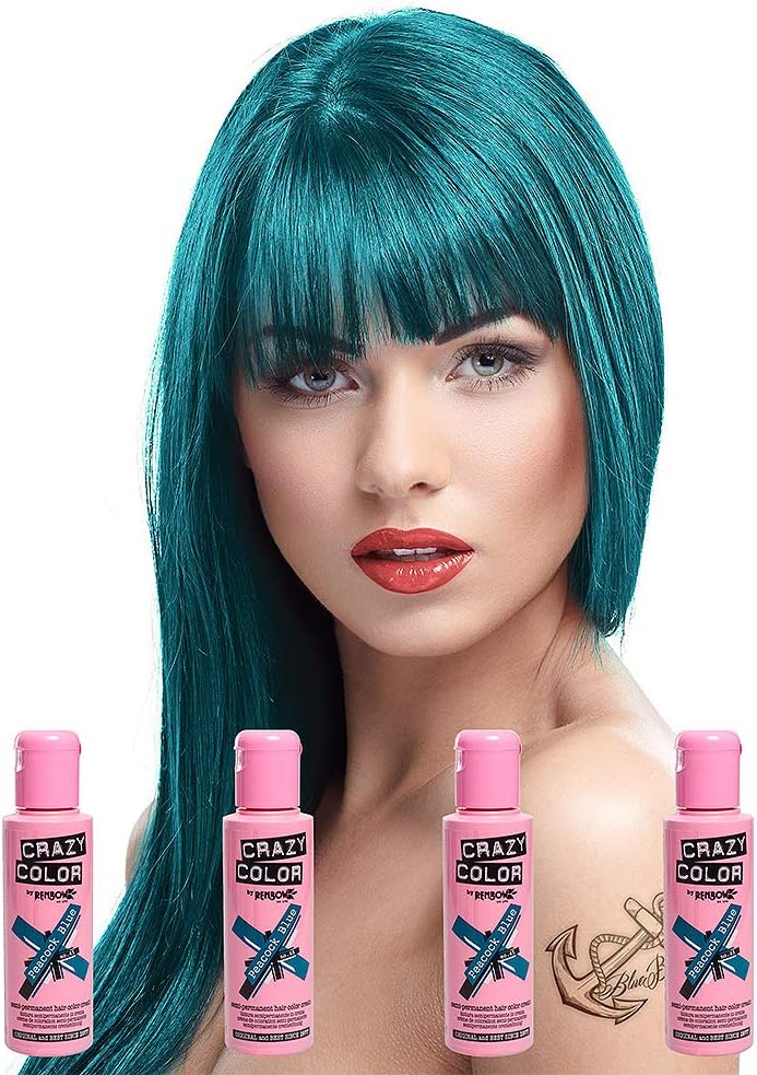 Crazy Colour Peacock Blue Semi-Permanent Hair Dye 4 Pack (4 x Blue)