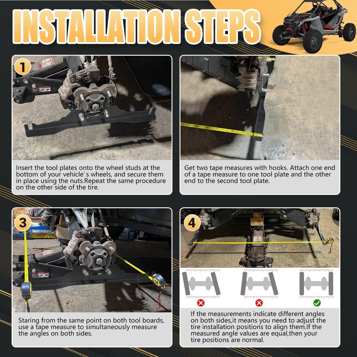 2Pcs Toe Alignment Tool Plates,Stainless Steel Wheel Alignment Tool Toe Angle Accurate Measurement Gauge for Polaris RZR XP 1000 Turbo S Ranger General for UTV (Black)