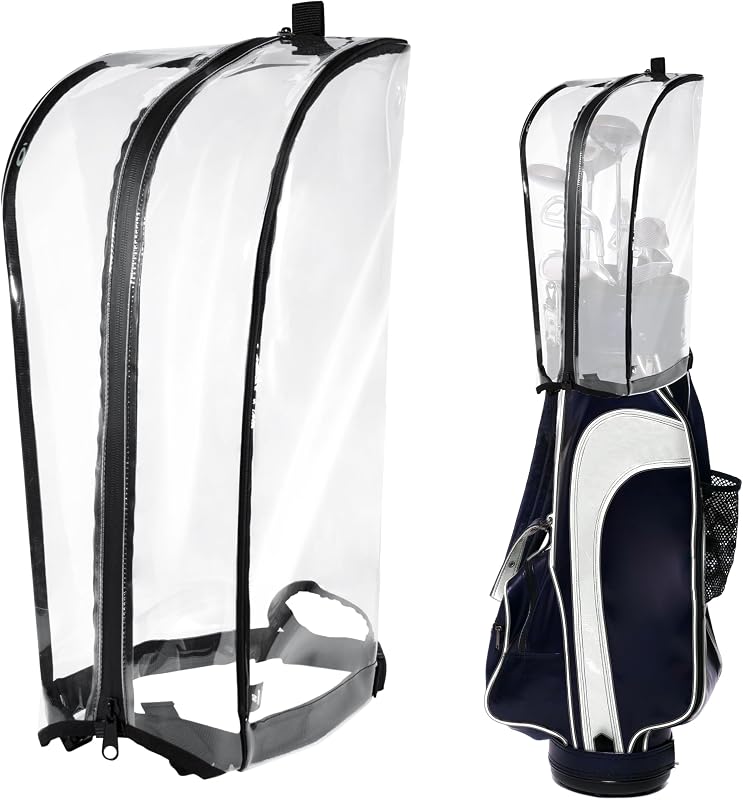 Golf Bag Rain Cover Hood, Very Thin Clear 0.15 mm Strong TPU Material, Waterproof, Dustproof, Windproof, Double Zipper with Buckle Lock Fastener, Clear Transparency, Easy Foldable, Super Light