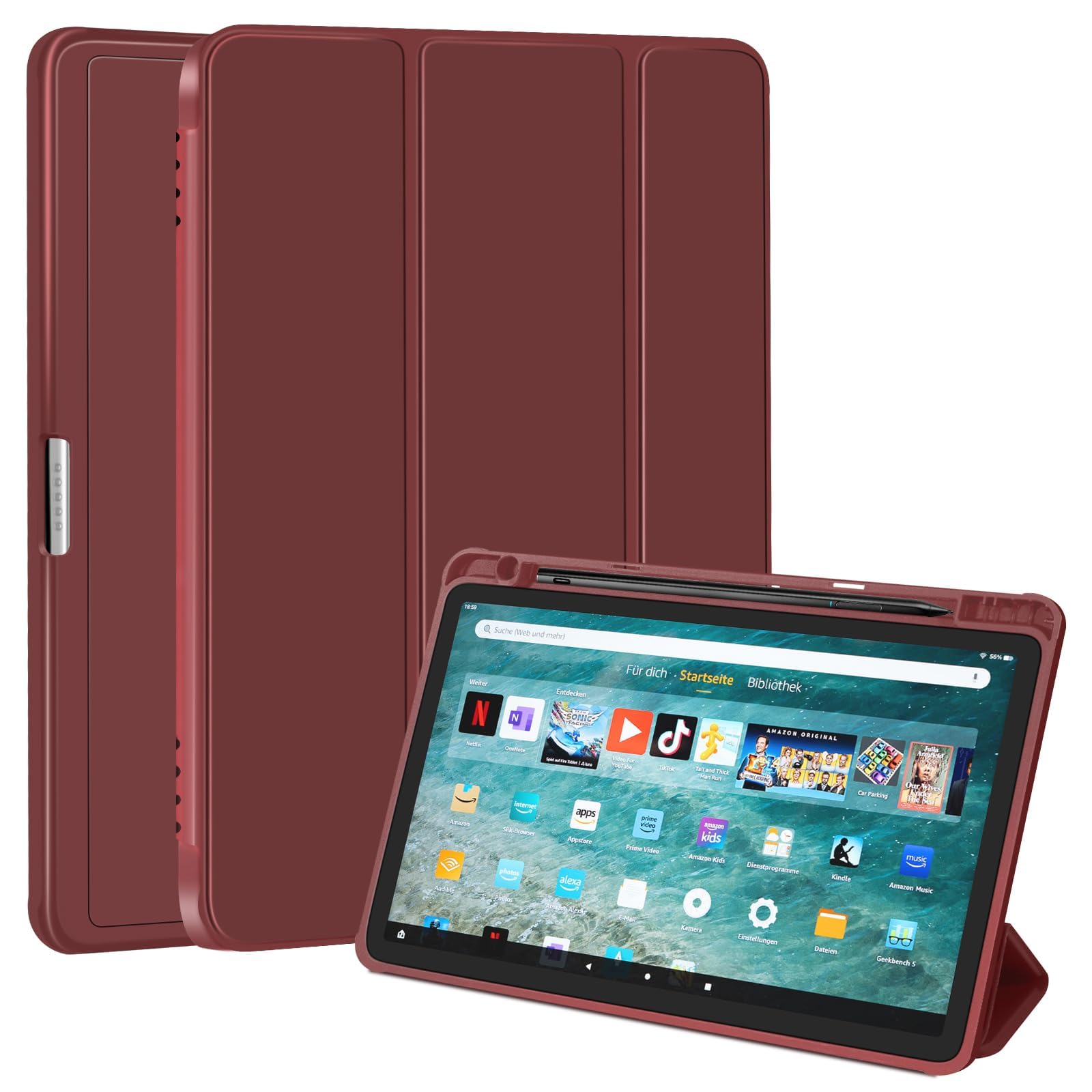 Funda delgada para tablet Amazon Fire Max 11 (13ª generación, versión 2023) de 11 pulgadas, carcasa ligera triple con soporte para bolígrafo, funda de TPU para tablet Kindle Fire 11 con encendido y