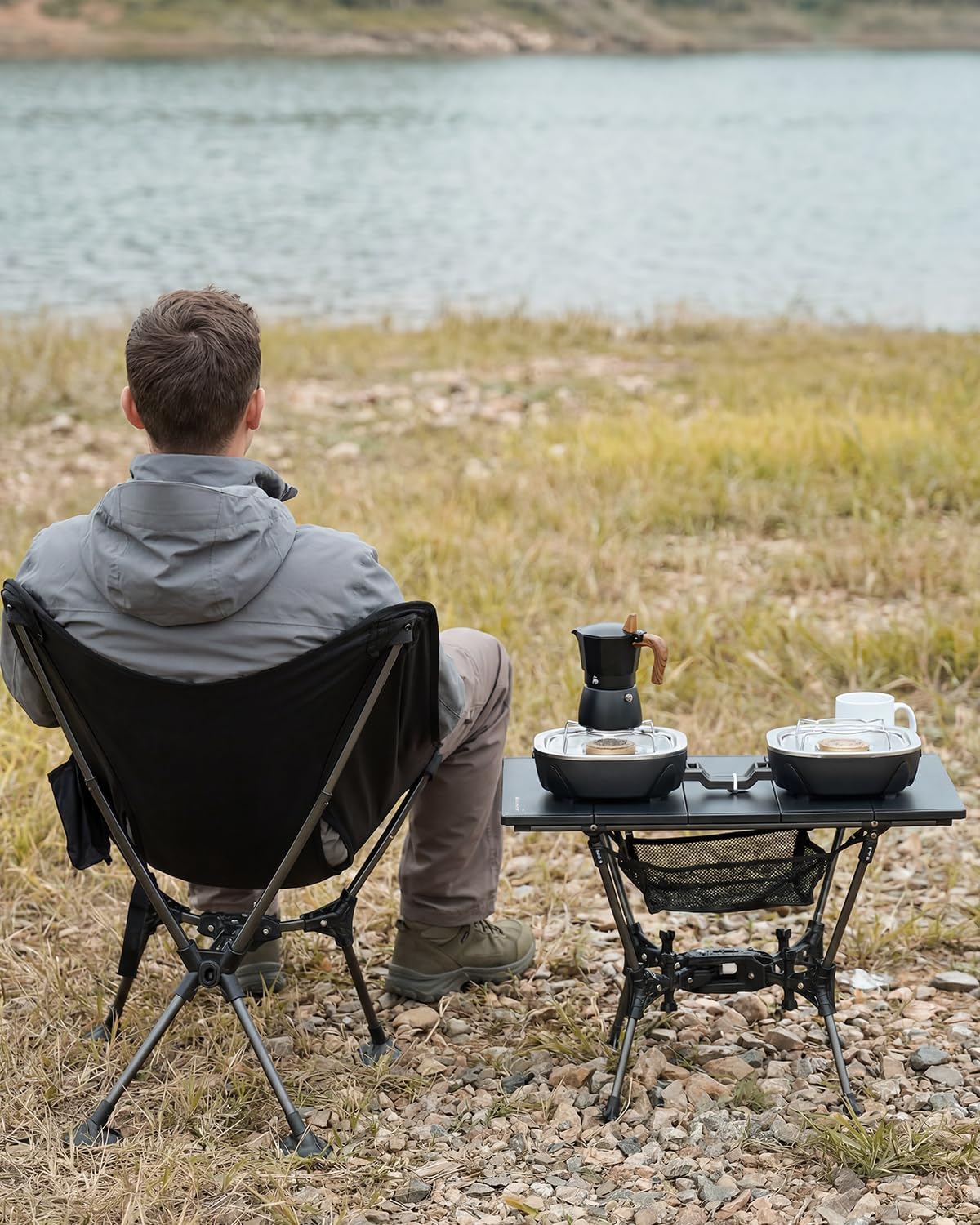 Gonex Camping Table, Foldable Portable Folding Aluminum Roll Up Top Table with Mesh Pocket for Camping, Fishing, Beach, Picnic, Trip, Yard - Black