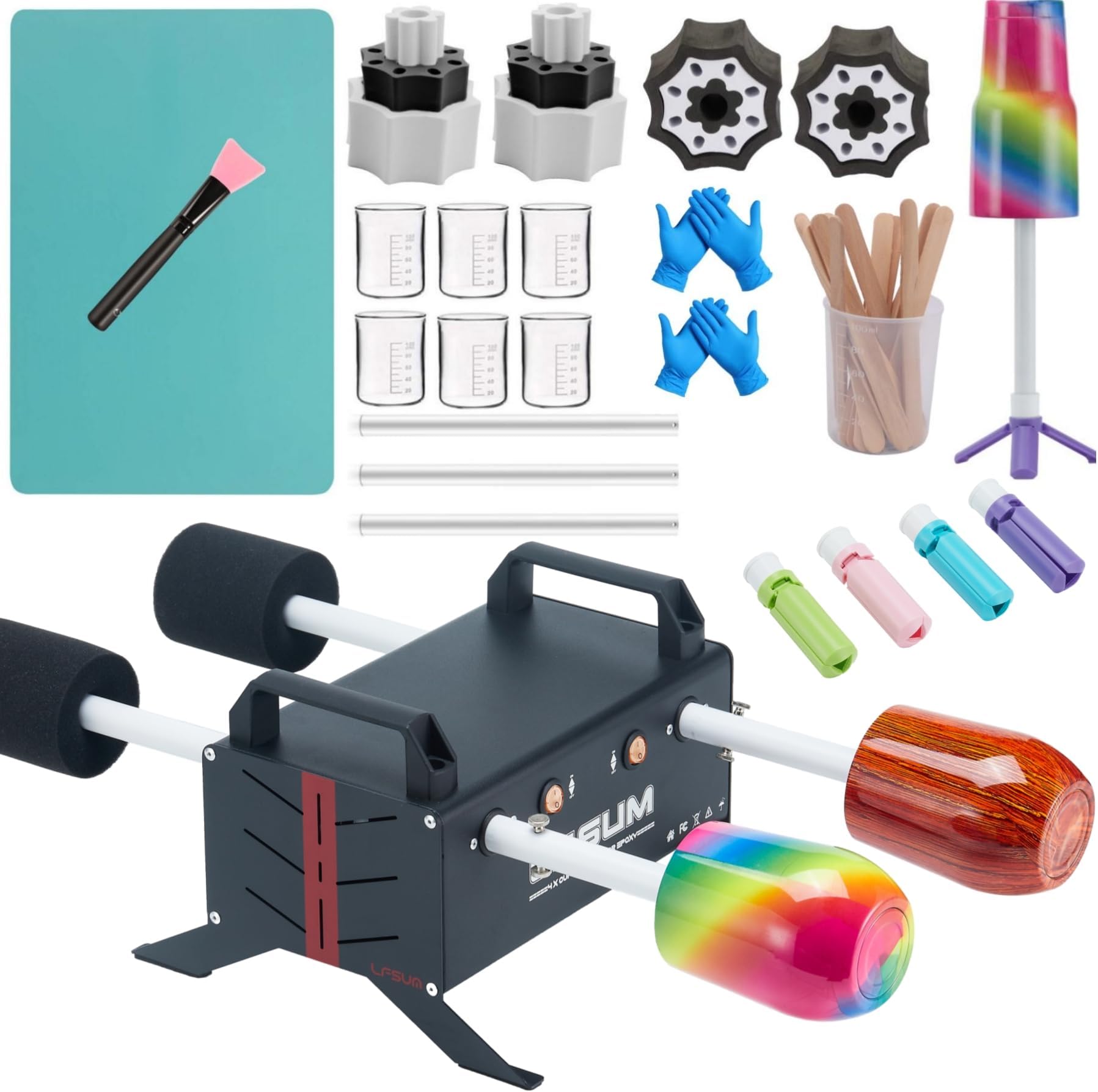 4 Arm Cup Turner for Crafts Tumbler,Multi Tumbler Spinner Machine Kit,Tumbler Turner DIY Glitter Epoxy Resin Tumblers (Black-4X)