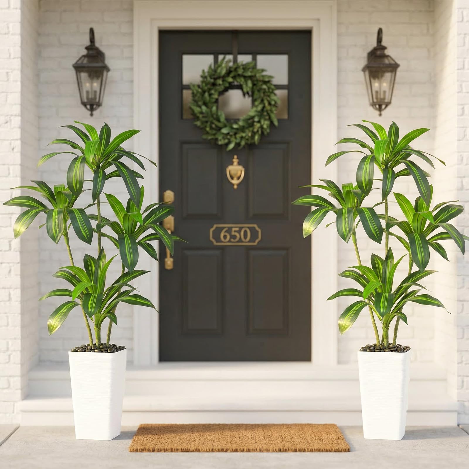 Dracaena Artificiale per Interni 150cm Albero Finto con Fioriera Bianca Alta, Pianta Finta Alta in Vaso, Pianta di Seta Artificiale per la Decorazione Della Casa, Ufficio, Soggiorno, Veranda, Patio