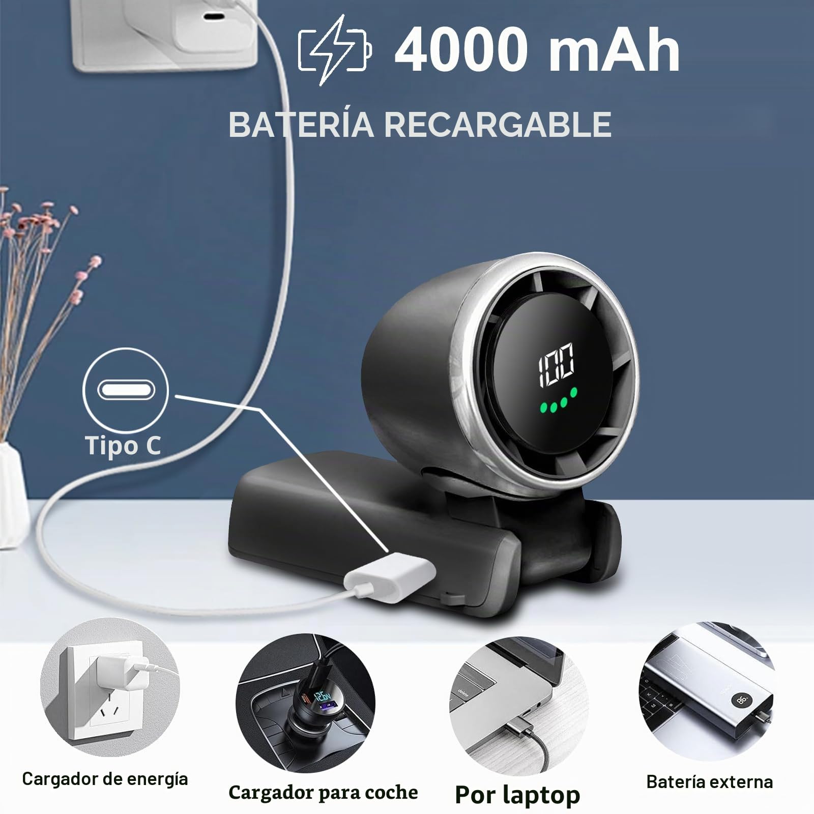 Ventilador portátil turbo de mano,Ventilador USB con Ajustable de Velocidad(1-100) y Motor sin Escobillas,Ventilador Plegable de ventilador de mano/escritorio/cuello 3 en 1 para Viajes Cámping-negro