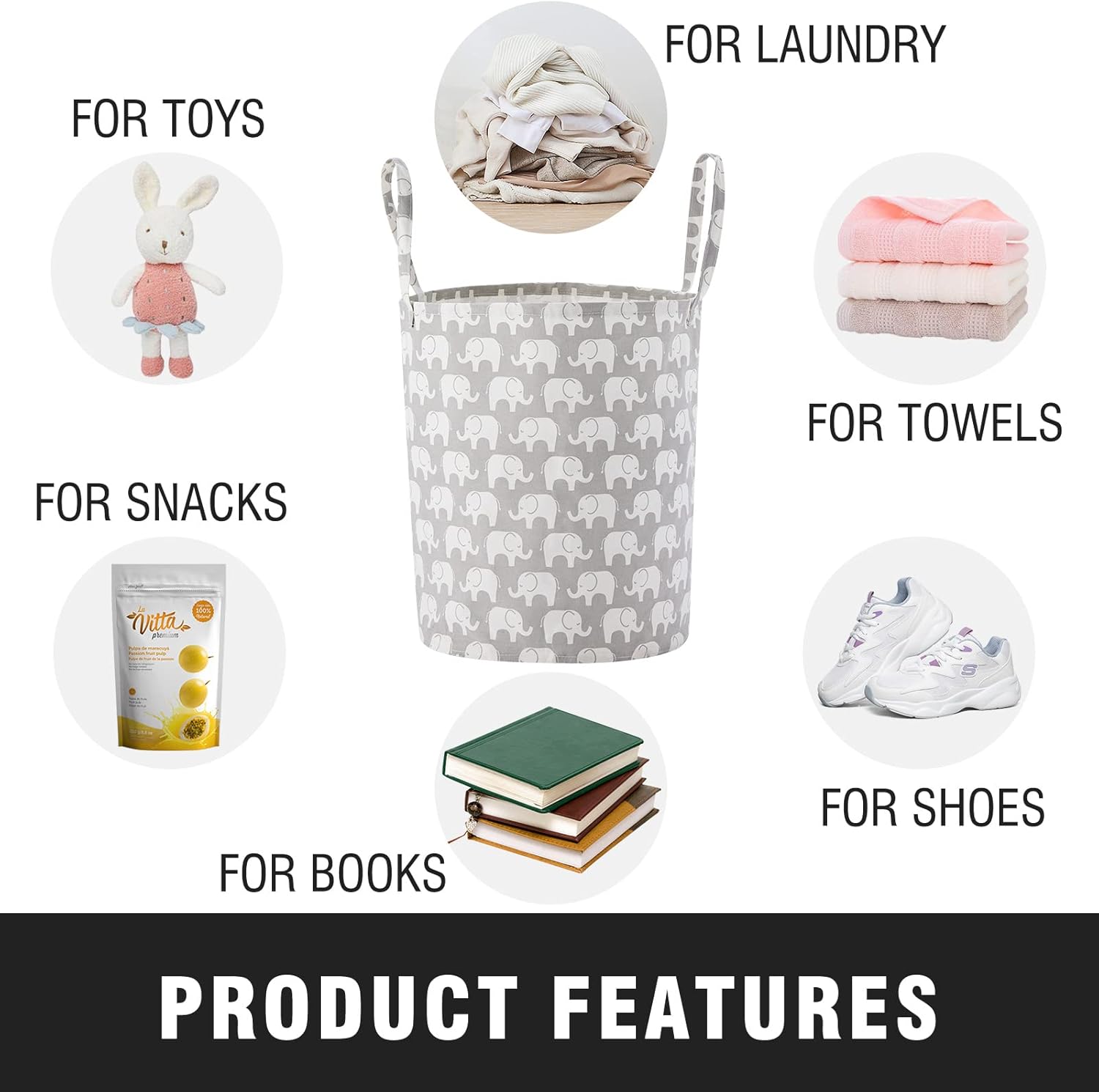 Large Storage Basket for Girls and Boys, Collapsible Laundry Hamper with Long Handles, Toy Bins for Nursery, Kids Room Décor : Baby