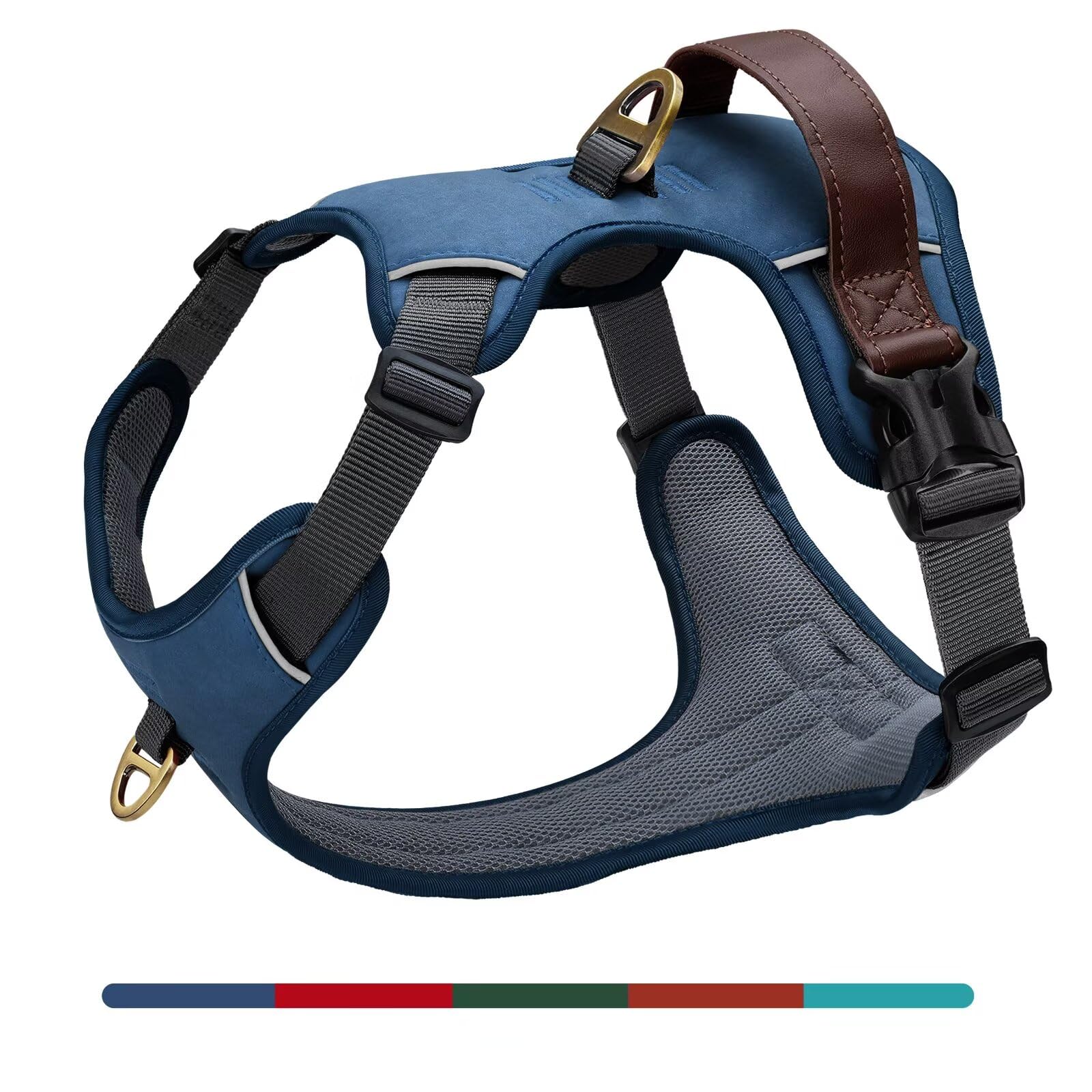 Didog No Pull Dog Harness Medium Sized Dog,Classic PU Leather Vest for Medium Dogs with Easy Control Handle,No Choke Front Clip,Reflective & Adjustable for Walking,Blue,Chest 22-29"