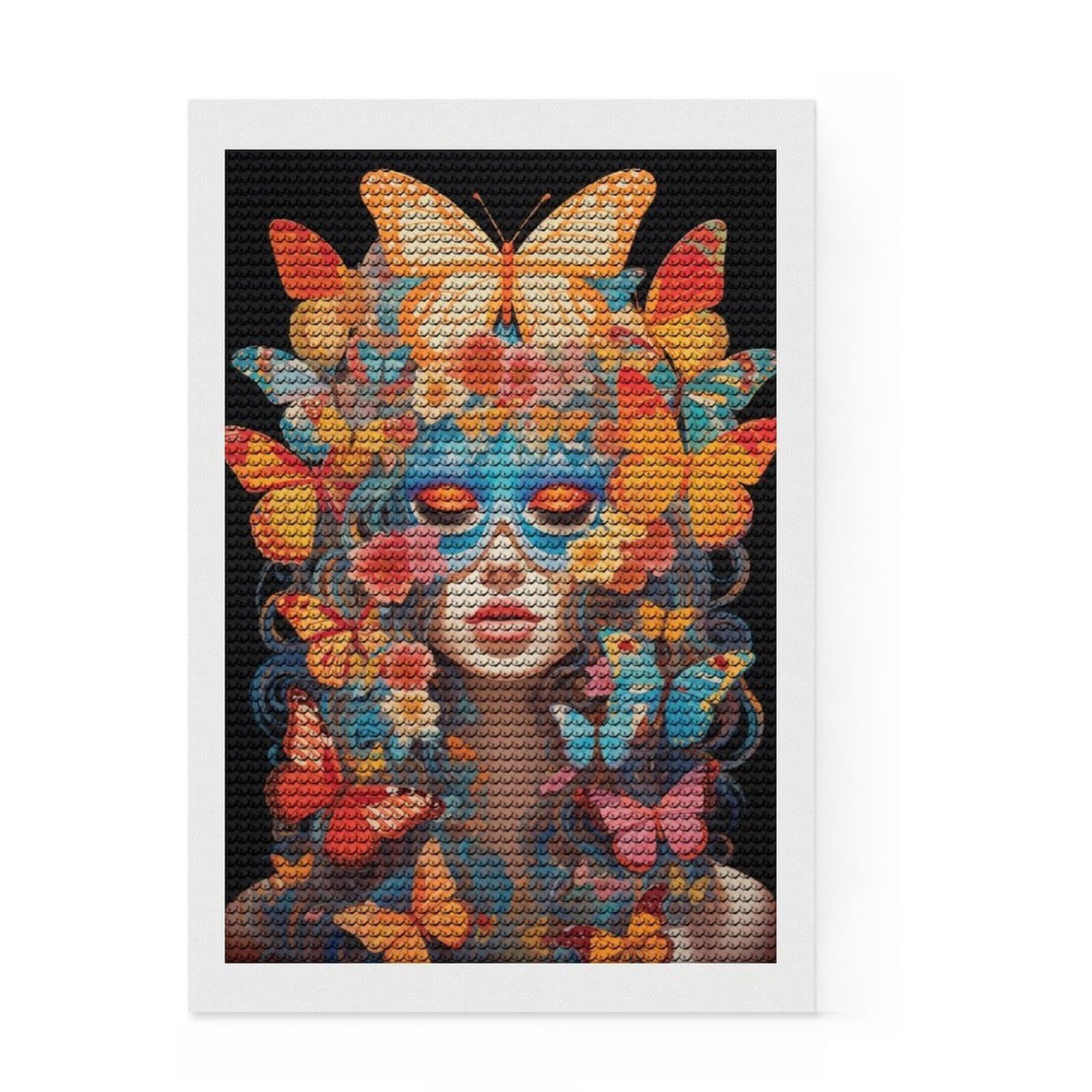 Junmoney Psychedelic Butterflies 1 Diamond Art Kit 8"x12", Full Kit Included, Living Room Decor, for Teens, Thoughtful Handmade Gift, with Tool Kit