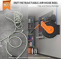 Vista 2 de Giraffe Tools TA10B - Carrete retráctil para manguera de aire de 25 pies, montaje en pared, compresor de aire de acero resistente, rebobinado