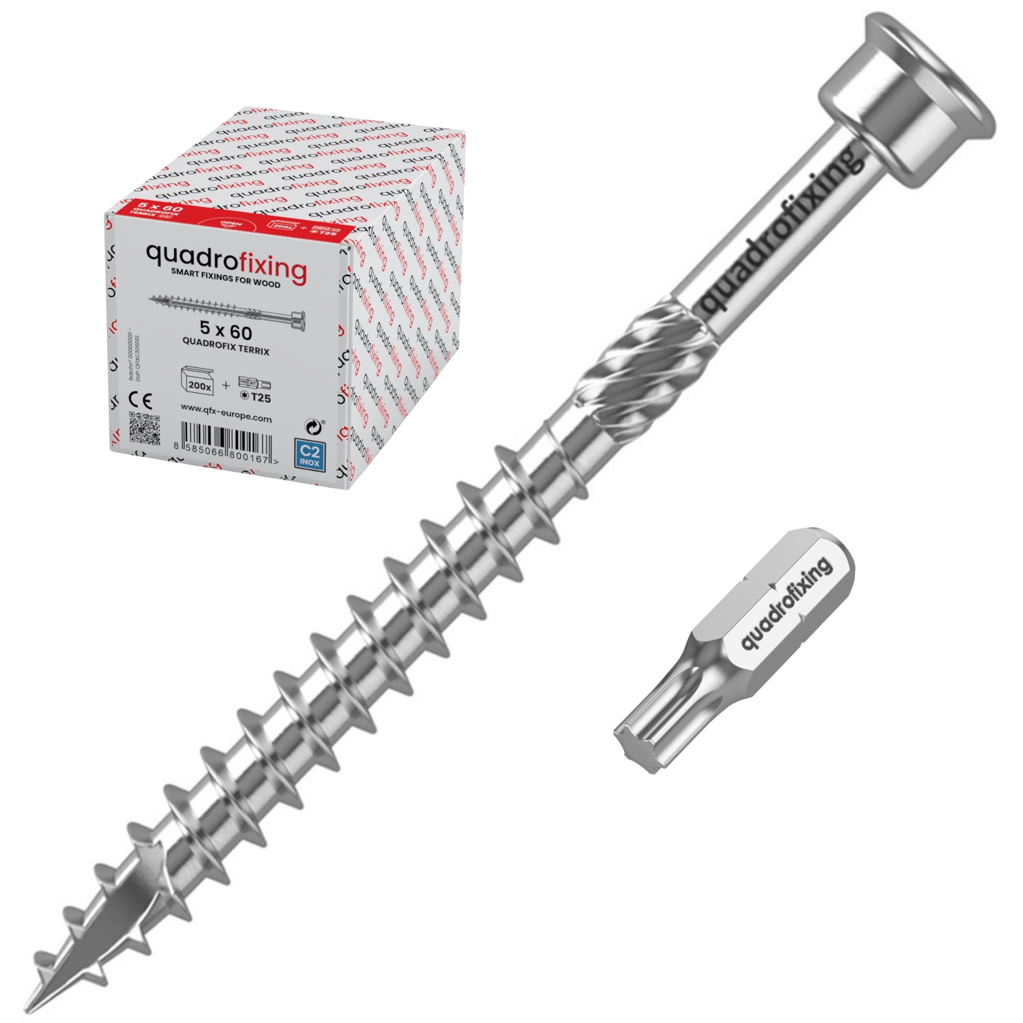 Wkręty tarasowe nierdzewne C2 Torx T20 5x70, 200 szt. + bit