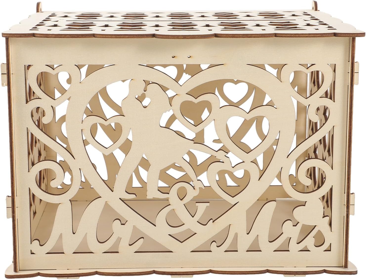 balacoo Wooden Wedding Card Box with Heart Carving, Rustic Decorative Money and Name Cards Holder for Wedding Reception, Party Sign-in Storage Box,