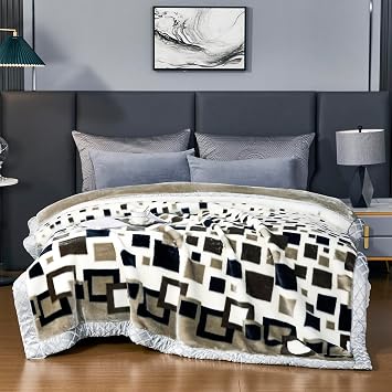 LGYKUMEG Heavy Korean Mink Blanket Queen Size 79"91", Silky Soft and Warm, 2 Ply Reversible Raschel Bed Blanket - 9Lb.