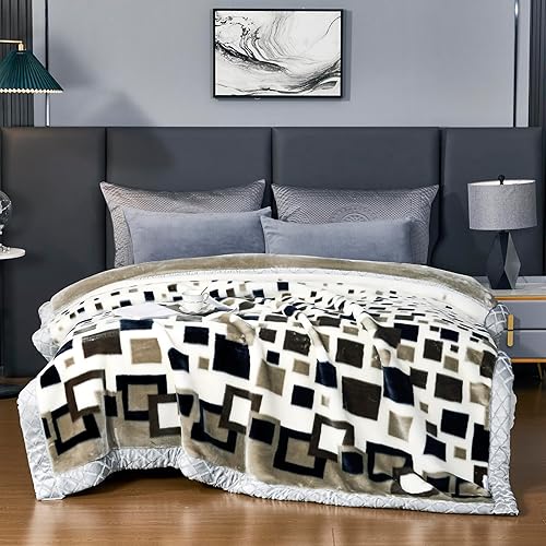 LGYKUMEG Heavy Korean Mink Blanket Queen Size 79"×91", Silky Soft and Warm, 2 Ply Reversible Raschel Bed Blanket - 9Lb.