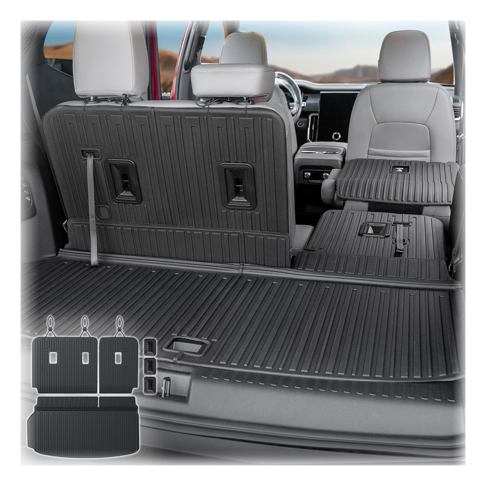 Cargo Mat Backrest Mats for 2024 2025 2026 GMC Acadia 7 Seats Car Accessories, All-Weather TPE Protector Cargo Liner Trunk Mat Seat Back Coversw
