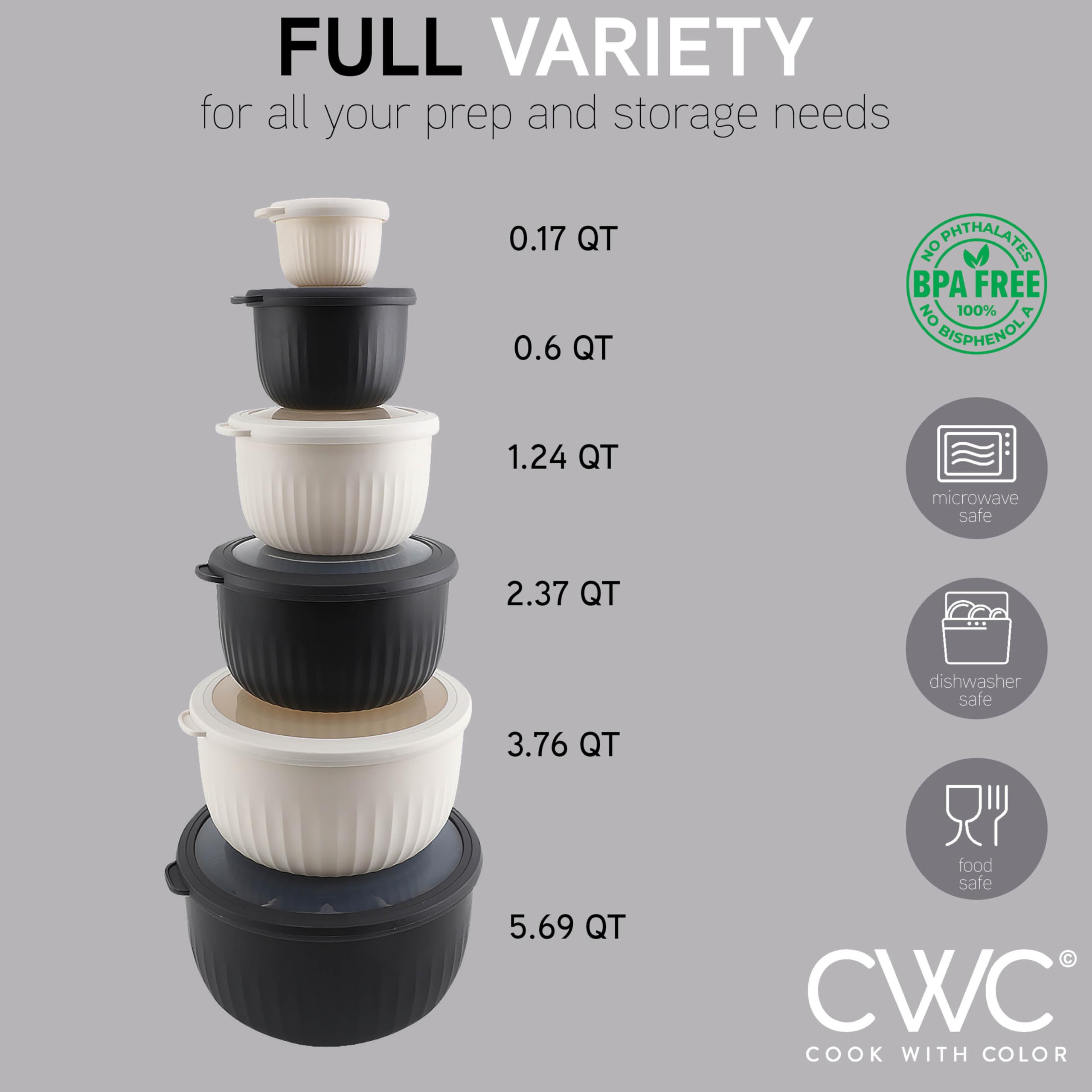 Greentainer Set di ciotole in plastica con coperchio, set da 12 ciotole colorate per cucina – Set