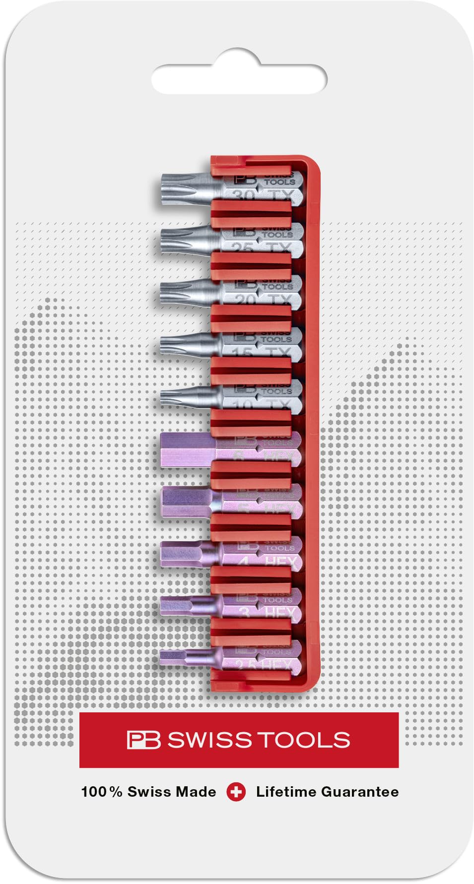 PB Swiss Tools BitBlock z 10 bitami Torx z gniazdem sześciokątnym PB C6.704 | 100% Made w Szwajcarii | poręczny blok bitowy z bitami precyzyjnymi do standardowych zastosowań w przemyśle i rzemiośle
