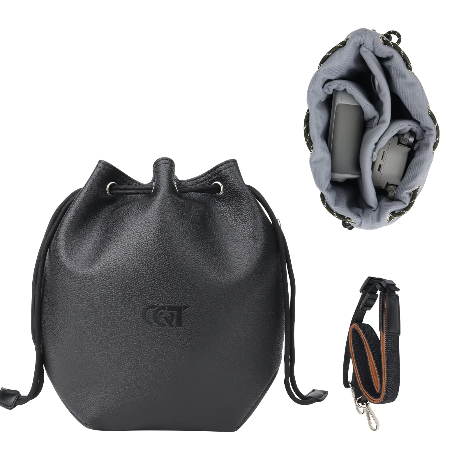 CQT Drawstring Osmo Action 6 5 4 pro 360 Mini 3 4 Pro Bag, Drone PU Crossbody shoulder Bag Pouch Handbag Waterproof Storage Bag for DJI Mavic MINI 4 3 PRO 2 SE 4K and NEO 2 Drone Accessories (Black)