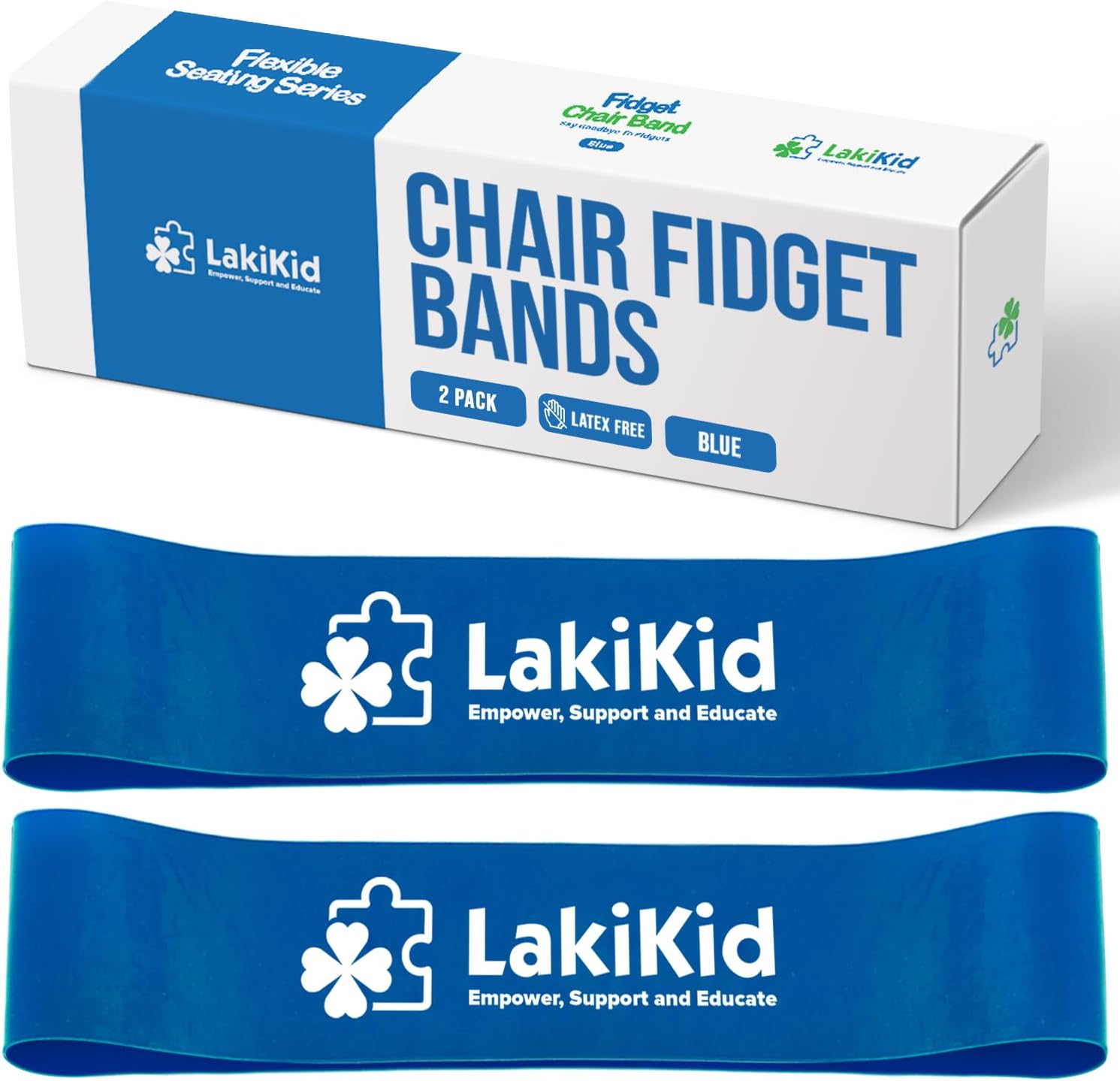 Fidget Bands for Classroom Chairs: LakiKid Flexible Seating Classroom Furniture - Perfect Chair Bands for Kids with Fidgety Feet, Alternative Seating for Students (Blue 2-Pack)