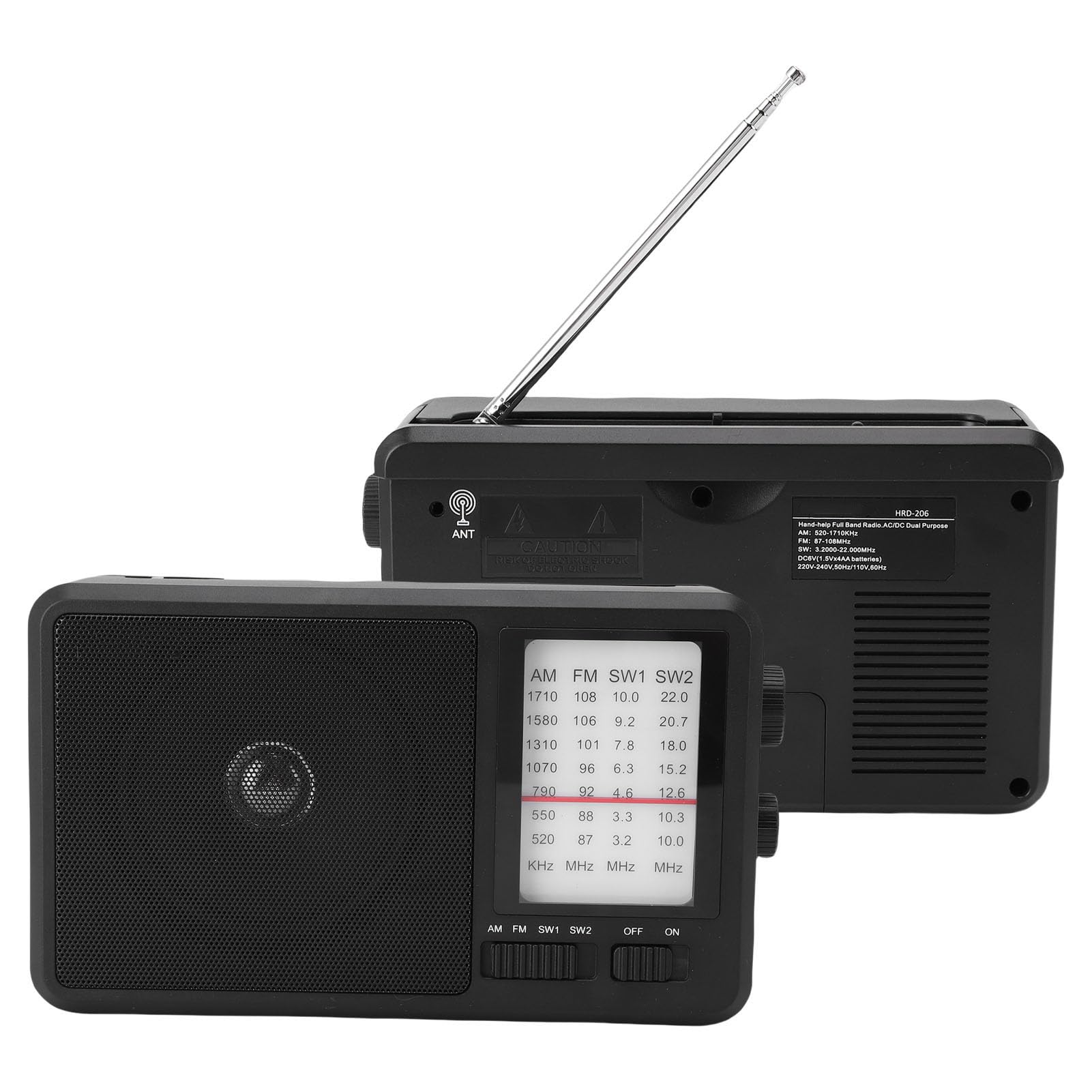 Diyeeni Przenośne Radio AM FM SW Radio z 4-calowym Głośnikiem Wielozakresowe AM FM SW1 SW2 Odbiór na Baterie lub Zasilanie Sieciowe do Użytku na Zewnątrz Domu dla Seniorów (Wtyczka UE 220 V)