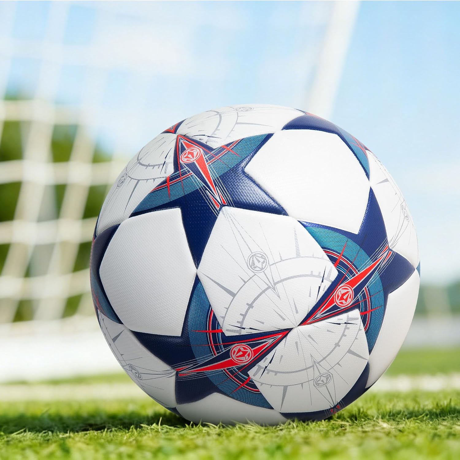 Soccer Ball Size 5, Professional Thermal Bonded Match Training Football with Seamless Waterproof PU Cover, Durable Outdoor Soccer Ball, Includes Pump and Mesh Bag