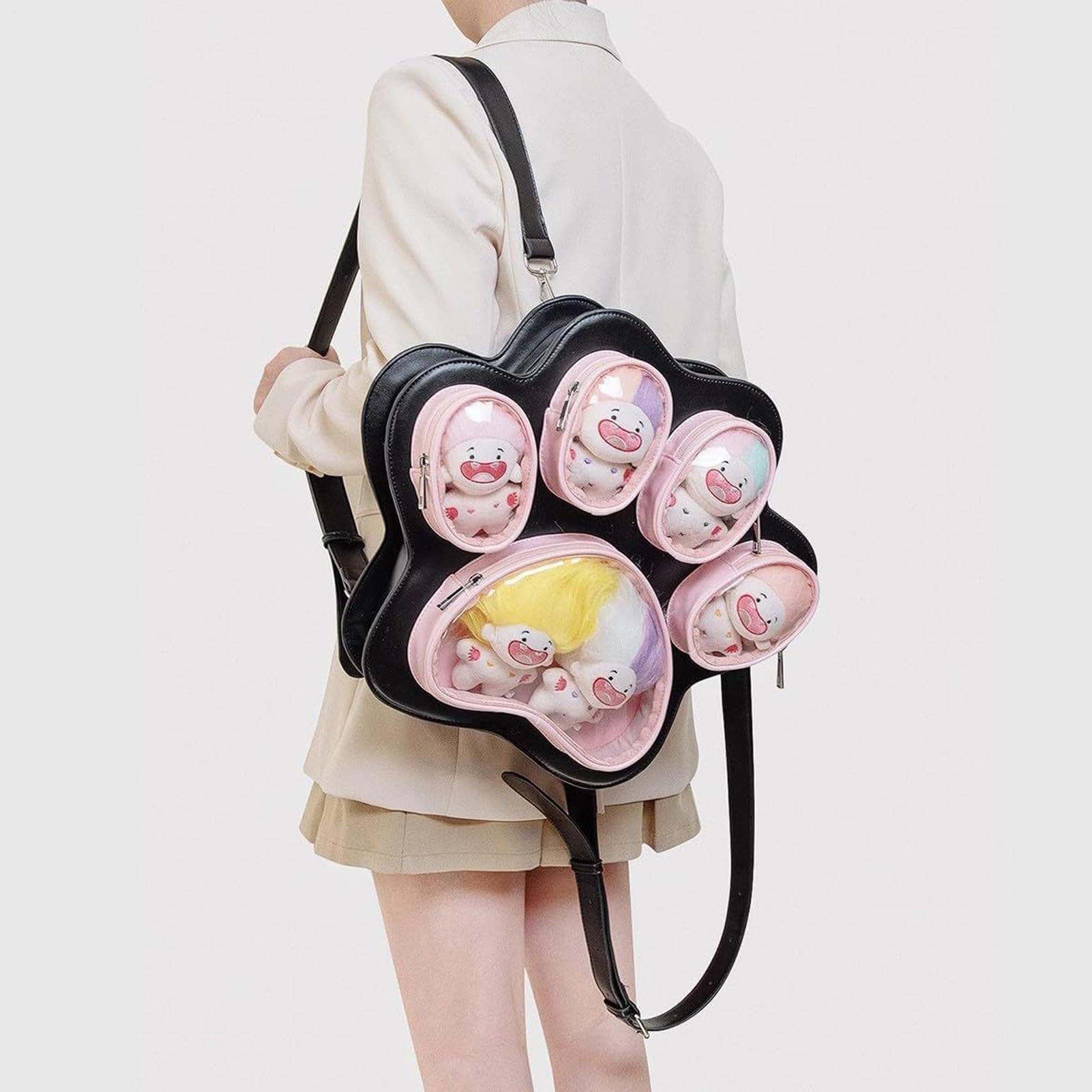 Lindas mochilas estéticas con diseño de pata de gato para la escuela, negro