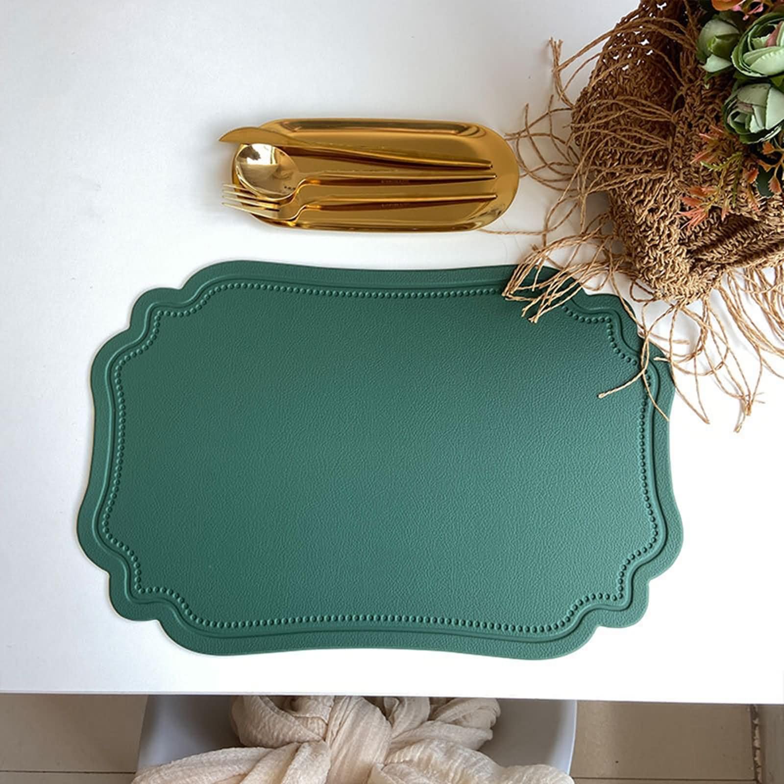 Decoraciones de Mantel Individual de 6, 30 x 45 CM Manteles Individuales Geométrico Verde, Color Sólido con Geométrico