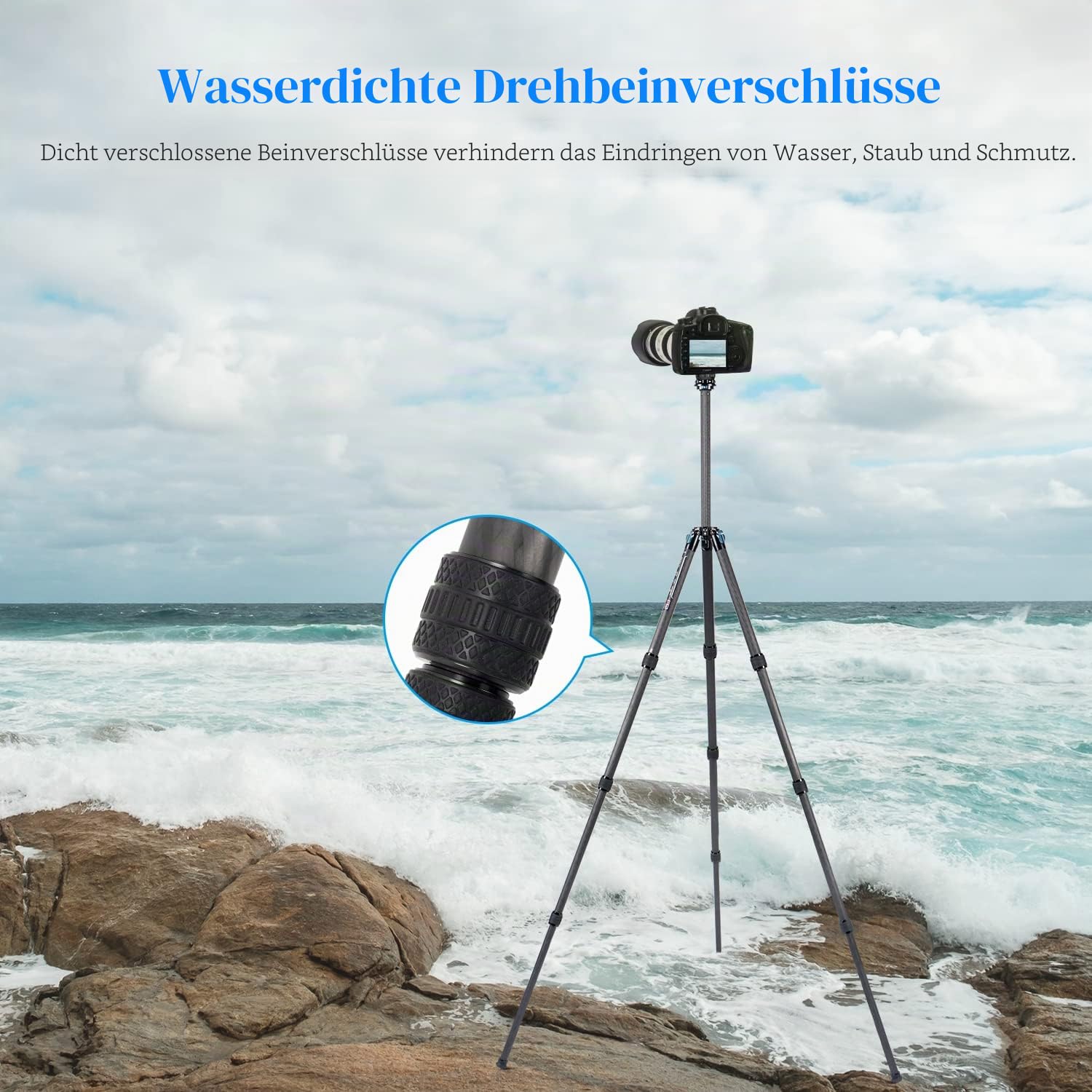 SIRUI Wasserdichtes Carbonfaser-Stativ, 175CM Professionelles Schwerlast-Kamerastativ mit dreieckiger Mittelsäule, großes Rohr für DSLR, Camcorder, Belastung 15kg (ST-224)