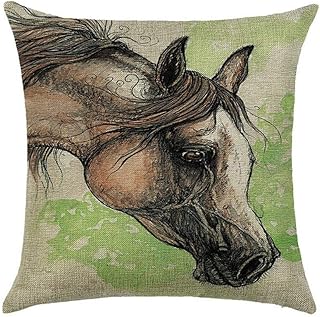 Mesllings - Fundas de cojín cuadradas de algodón y lino de doble cara con estampado de caballos de troya, para casa, silla, sofá, cama, tienda, bar, club, coche, oficina, decoración 2019